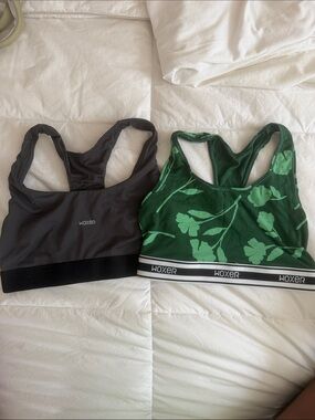Woxer Charcoal & Dark Green Floral Racerback Sports Bras